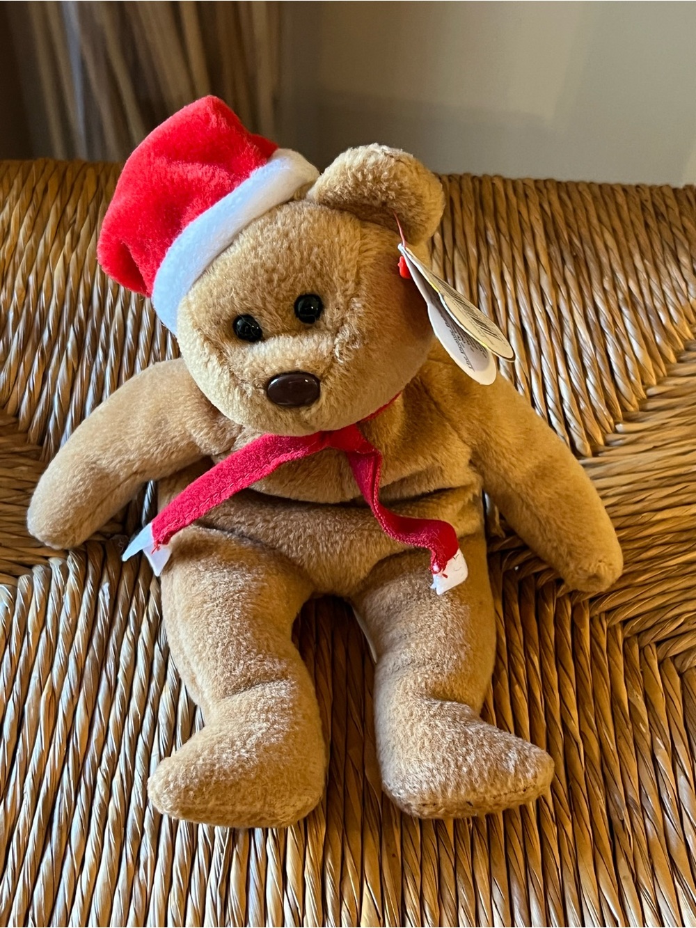 Vintage Ty Beanie Baby 1997 Holiday Teddy Bear - Brown Nose Variant